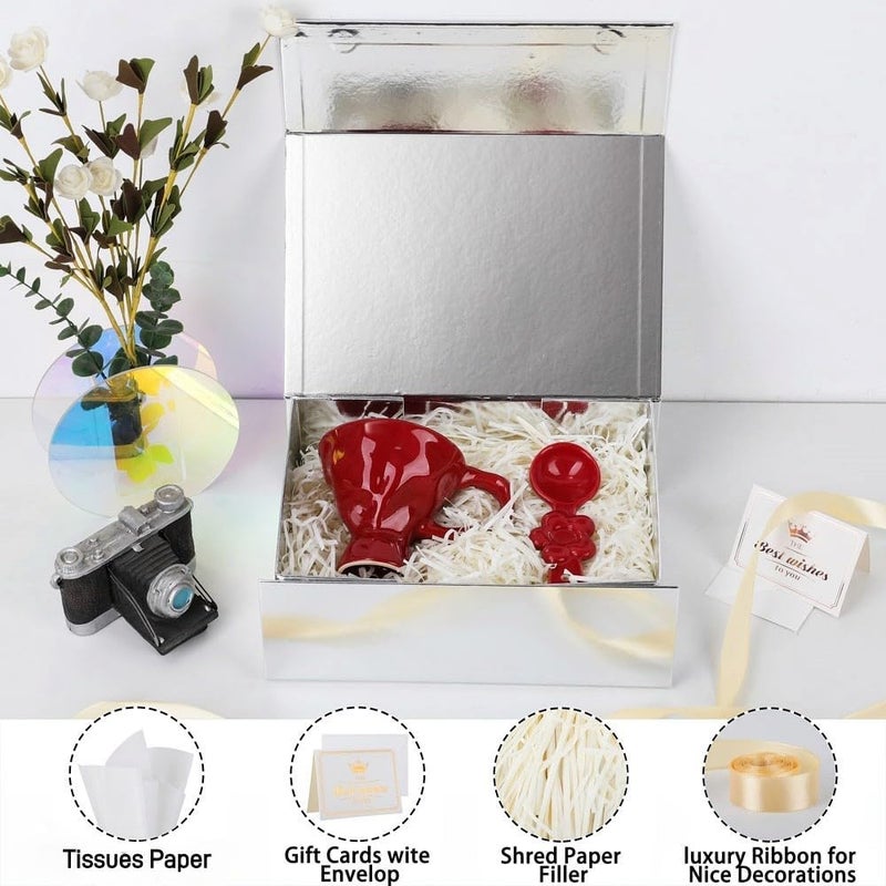 UoeRing 6 Pack Silver Gift Box 11.5x8x4 inch Luxury Gift Box for Presents with Magnetic Lid Collapsible,Bridesmaid Proposal,Contains Card, Ribbon, Tissue Paper,Shredded Paper Fille - Image 3